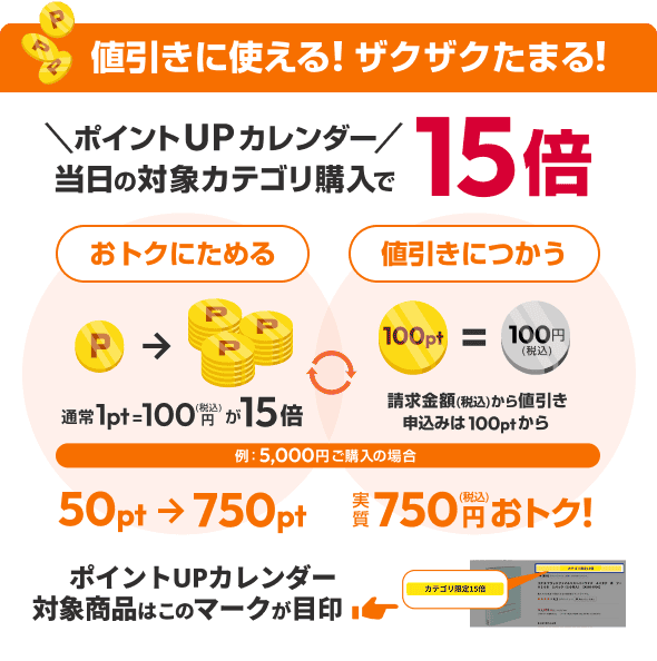 �l�����Ɏg����I�U�N�U�N���܂�I �|�C���gUP�J�����_�[ �����̑ΏۃJ�e�S���w����15�{