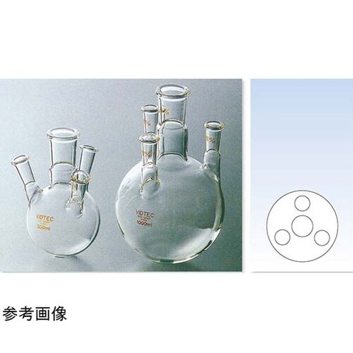 透明摺合四ツ口フラスコ 500mL 中3