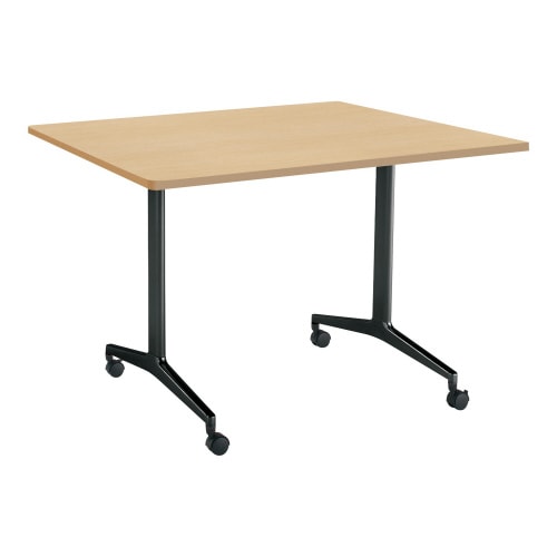 ジュート 角型天板角R T字塗装脚キャスター