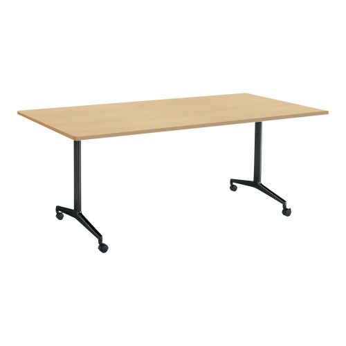 ジュート 角型天板角R T字塗装脚キャスター