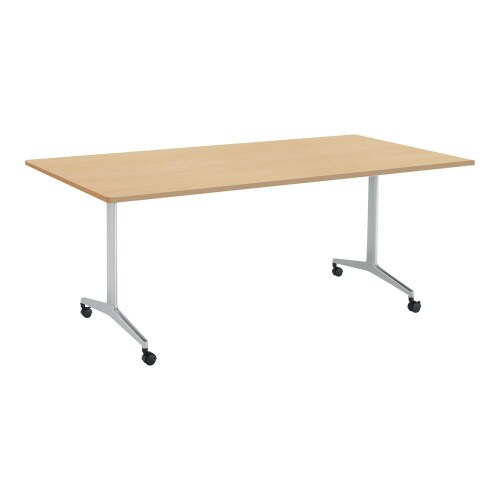 ジュート 角型天板角R T字塗装脚キャスター