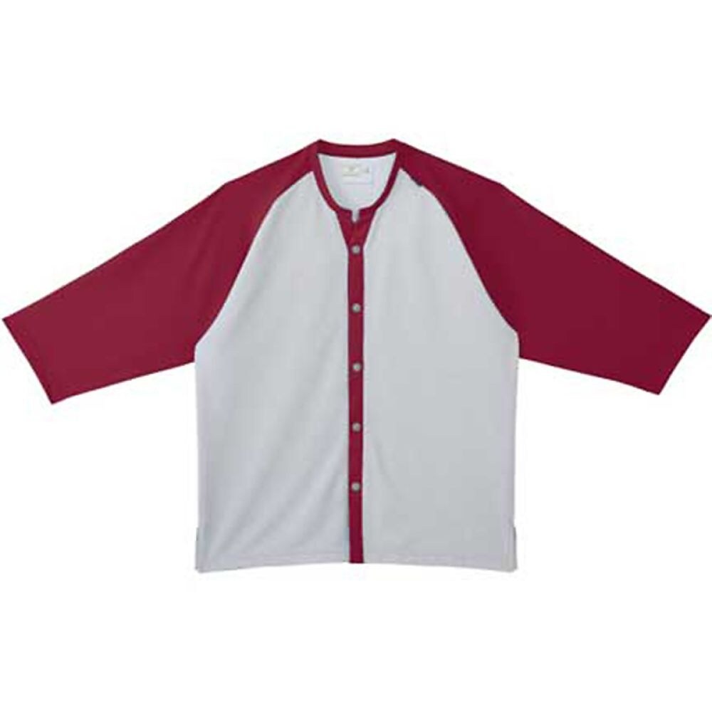 前開きシャツ ストロベリーレッド×シルバ