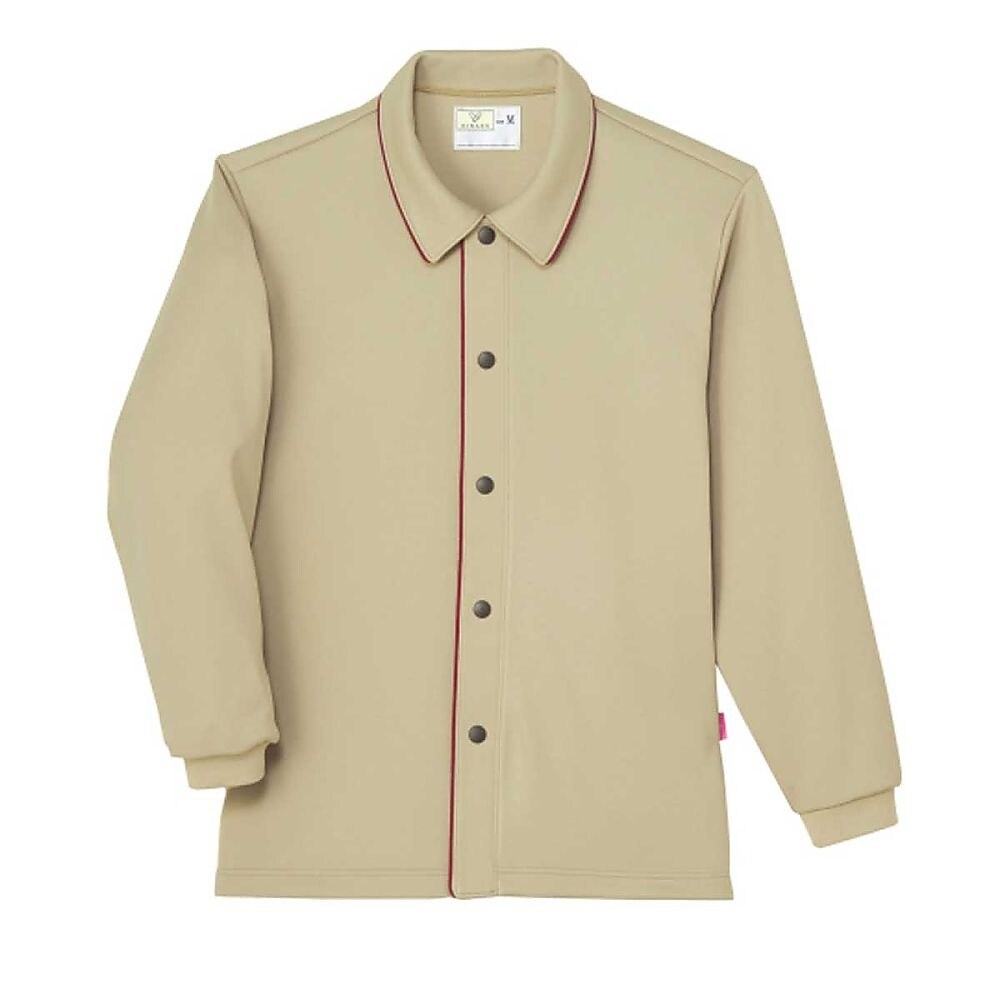 前開きシャツ ベージュ×ワイン M(身丈