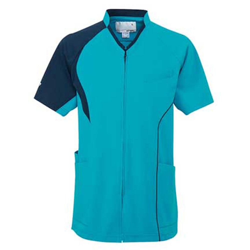 前開きスクラブ ピーコックグリーン LL