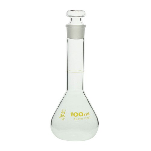メスフラスコ 短形 白 ガラス平栓付 100mL
