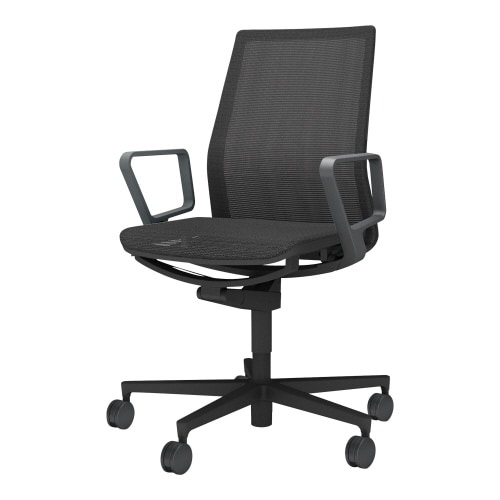 チェア ファブレ ブラック脚プレーンメッシュ 肘付