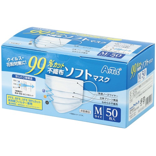 99%カット不織布ソフトマスク(50枚入)Mサイズ