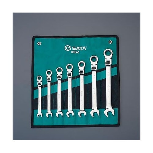 7本組 ラチェット片目片口スパナ(首振型