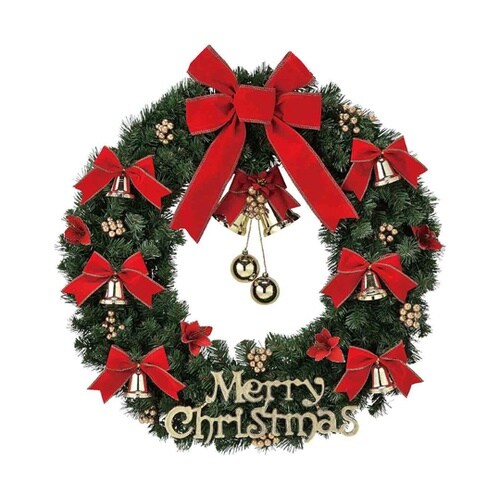 オーナメント付きクリスマスリース レッド