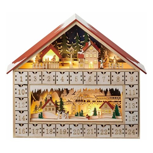 木製LEDアドベントカレンダー ハウス