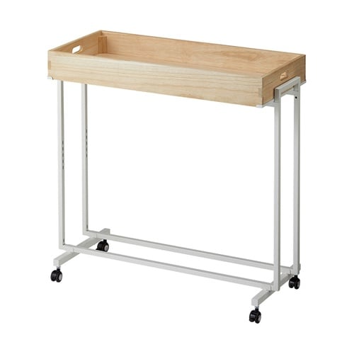 木製トレー付きワゴン ホワイト ナチュラ