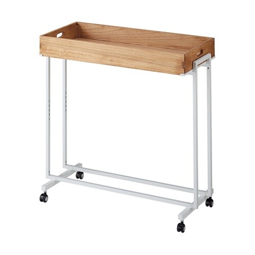 木製トレー付きワゴン ホワイト ライトブ