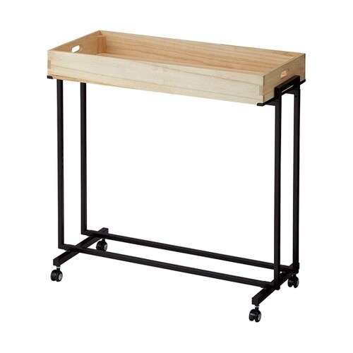 木製トレー付きワゴン ブラック ナチュラ