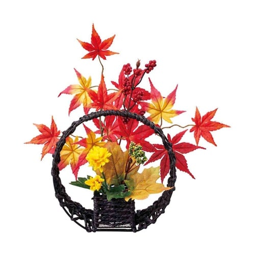 紅葉満月造花アレンジ 和風かご 高さ28