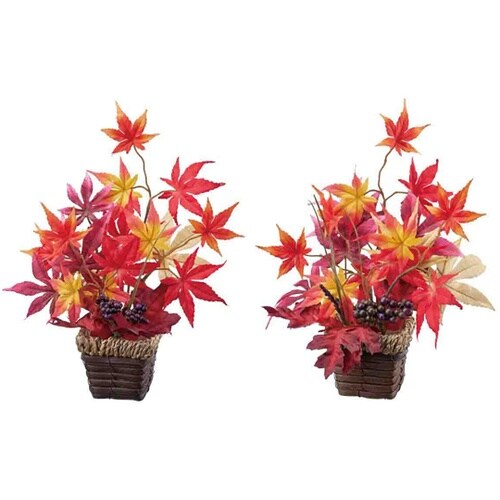 紅葉盛カゴ造花アレンジ 高さ33cm 秋