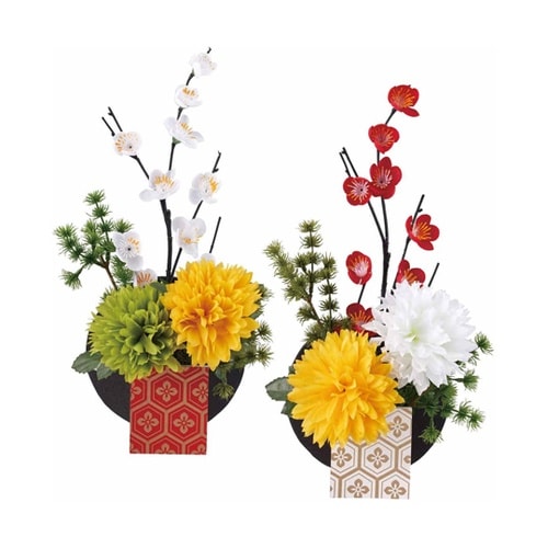 正月飾り 亀甲正月ポット 造花 2個 3