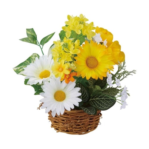 菜の花盛カゴアレンジ 造花 33−14−