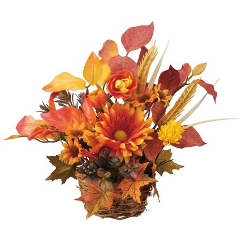 オータムデイジー盛カゴ造花アレンジ 幅2