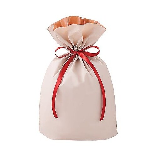 梨地リボン付きギフトバッグ ベージュ 幅