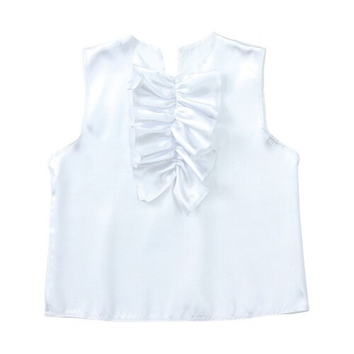 ソフトサテン シャツ 前フリル J 白