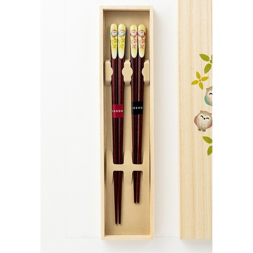 吉兆桐箱夫婦箸笑ふくろう