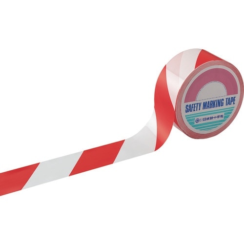 緑十字 バリケードテープ(標識テープ) 赤/白 B