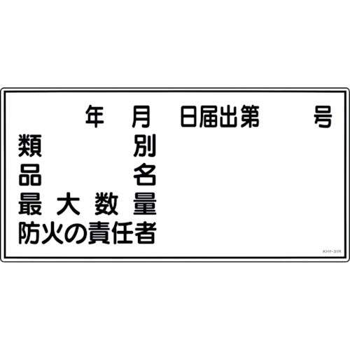 緑十字 消防・危険物標識 類別・品名・防火の責任者