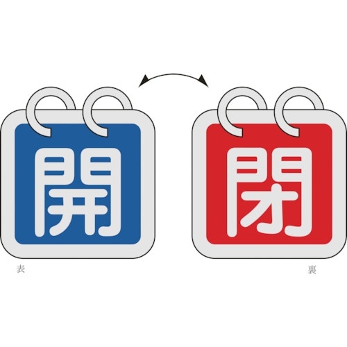 緑十字 バルブ開閉札(2枚1組) 開(青)⇔閉(赤