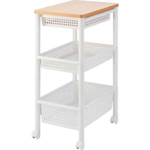 TENMA ウッドトップワゴン ワイド3段 引出し