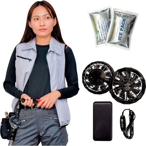 岡潮 冷感保冷剤付き、空調ベスト+モバイルバッテリ