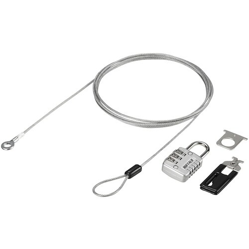 BUFFALO 3桁ダイヤル式南京錠+ワイヤー付