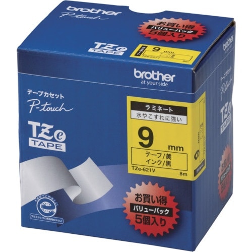 brother Tzeテープ 黒文字/黄地/9mm