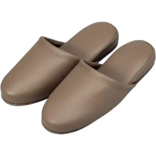 オーミケンシ 抗菌レザー調スリッパ 前閉じ キャメ