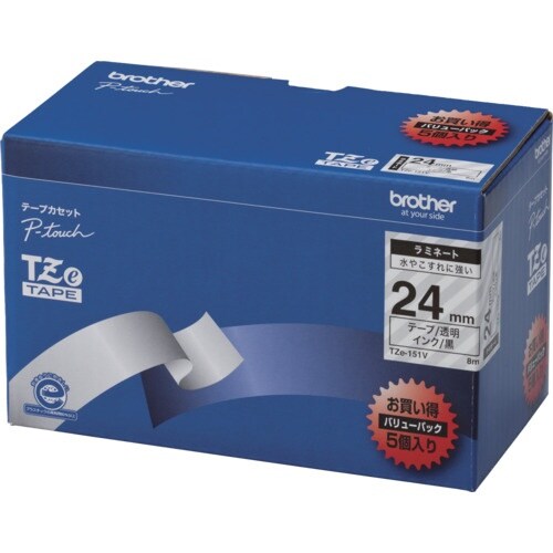 brother Tzeテープ 黒文字/透明テープ