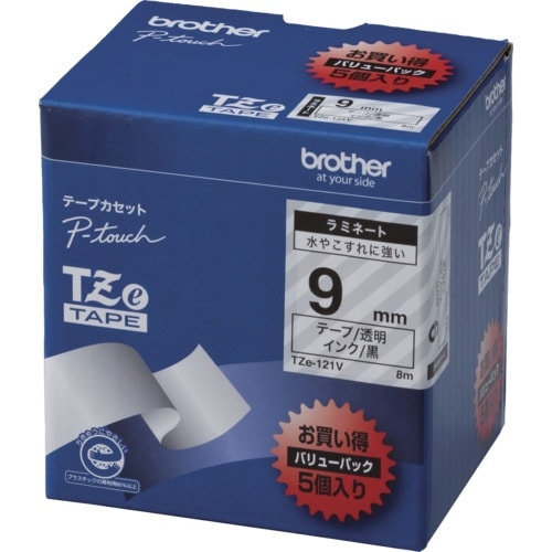 brother Tzeテープ 黒文字/透明テープ