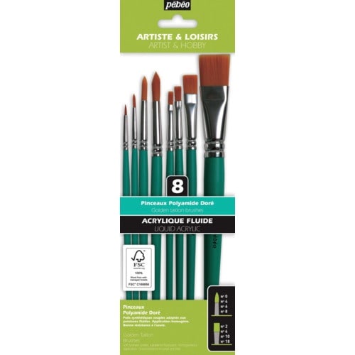 Pebeo クラフト化繊筆 平・丸筆8本セット(平