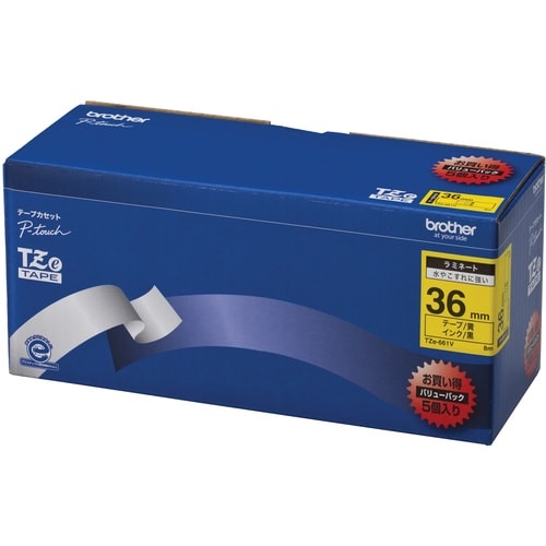 brother Tzeテープ 黒文字/黄地/36m