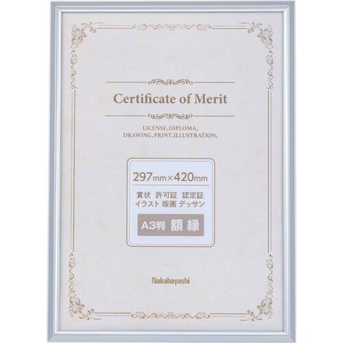 ナカバヤシ アルミ賞状額/A3/シルバー