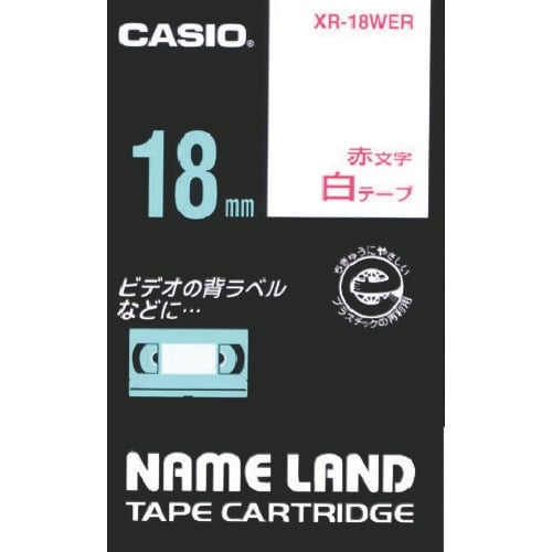 カシオ ネームランドテープ 18mm 白テープ/赤