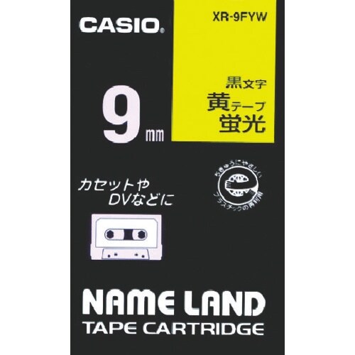 カシオ ネームランド用蛍光黄色テープに黒文字9mm
