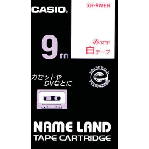 カシオ ネームランドテープ 9mm 白テープ/赤文