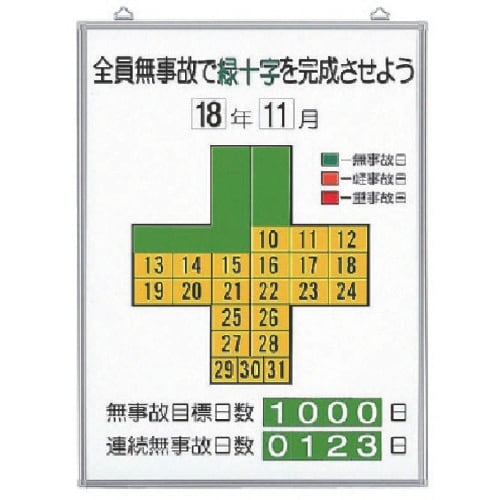 ユニット 無災害記録表全員無事故で緑十字… セット