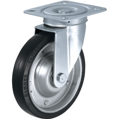 ハンマー プレート式キャスター 自在 ゴム車輪(ラ