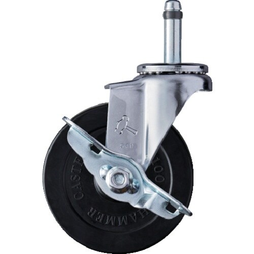 ハンマー 差込み旋回式ゴム車輪 100mm ストッ