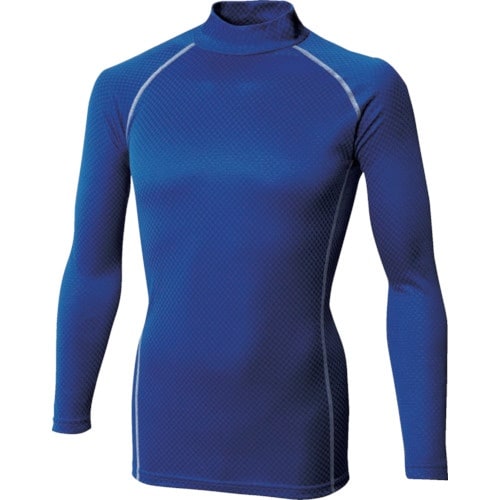 おたふく BT織柄チェックハイネックシャツ ブルー