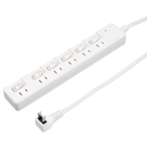 雷ガード付6個口節電タップ5mホワイト