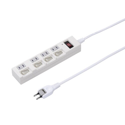 個別集中スイッチ付節電タップ4個口3m白