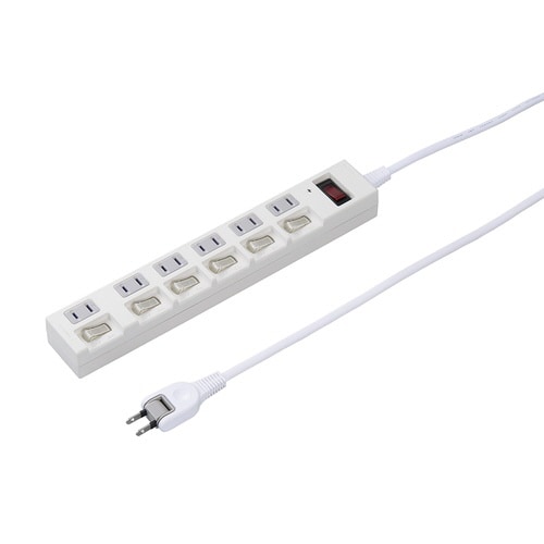 個別集中スイッチ付節電タップ6個口1m白