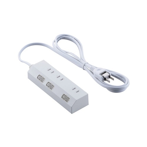 電源タップ 2m 3個口 個別スイッチ 磁石 白
