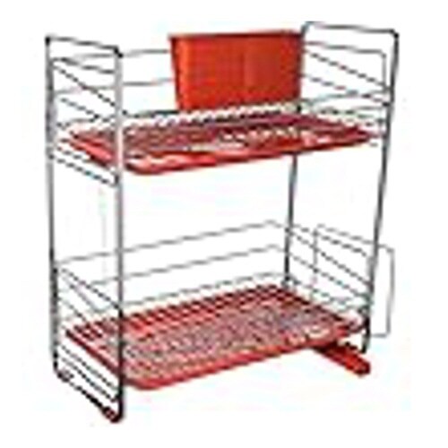 水切りラック 水切りかご 2段 スリム レッド